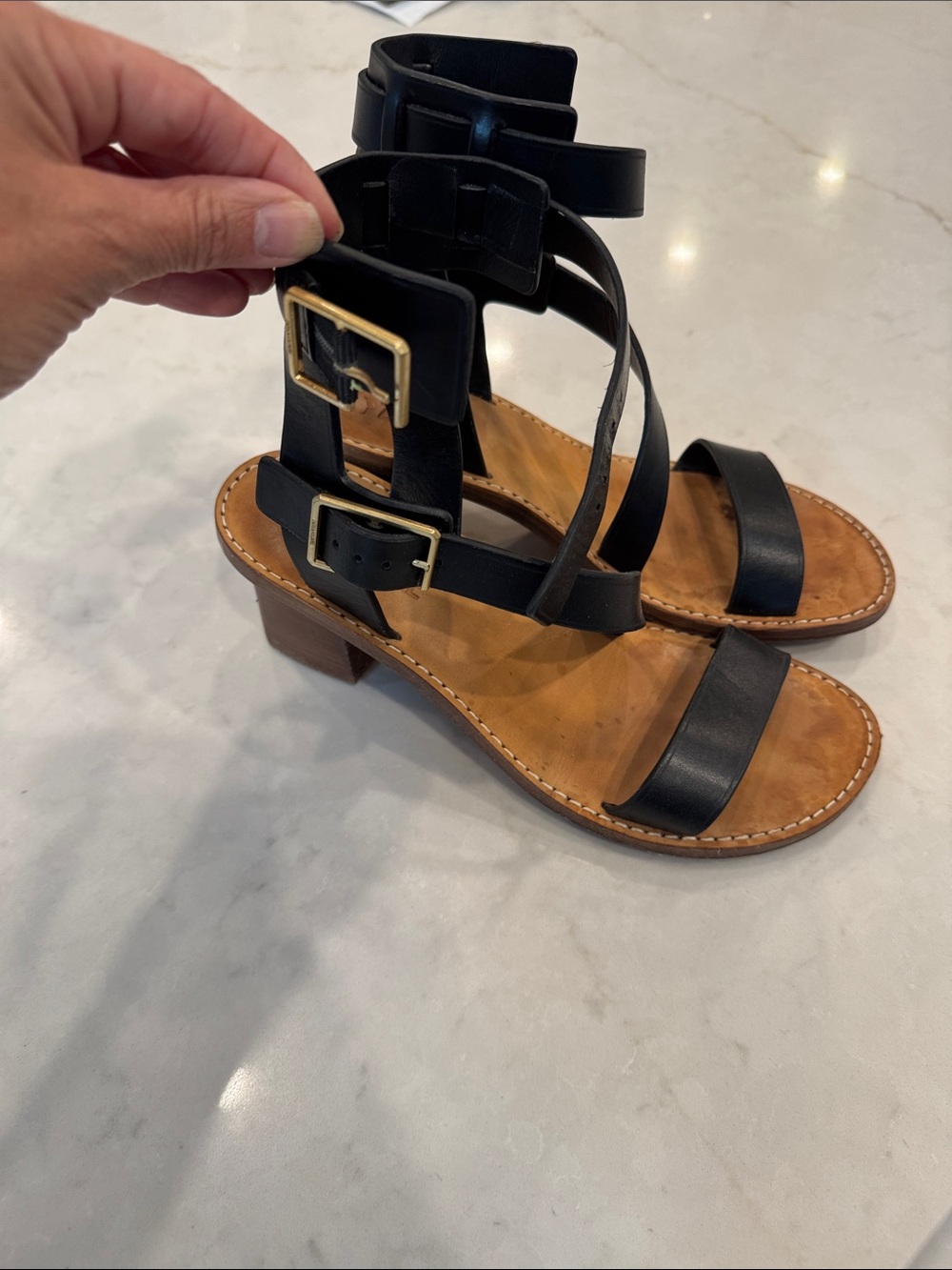 Zadig and Voltaire Women's Black Leather Strappy Block Heel Sandals